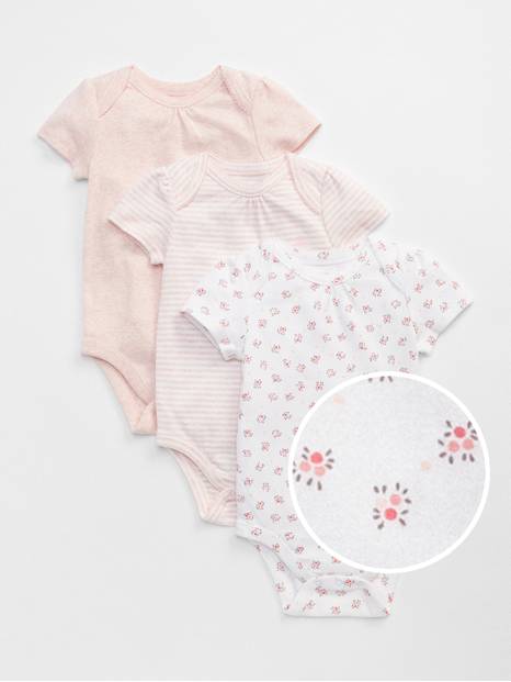 لباس قطعة واحدة فيرست فيفورت بأكمام قصيرة ونقشة زهور للأطفال الرضع (3 قطع)
