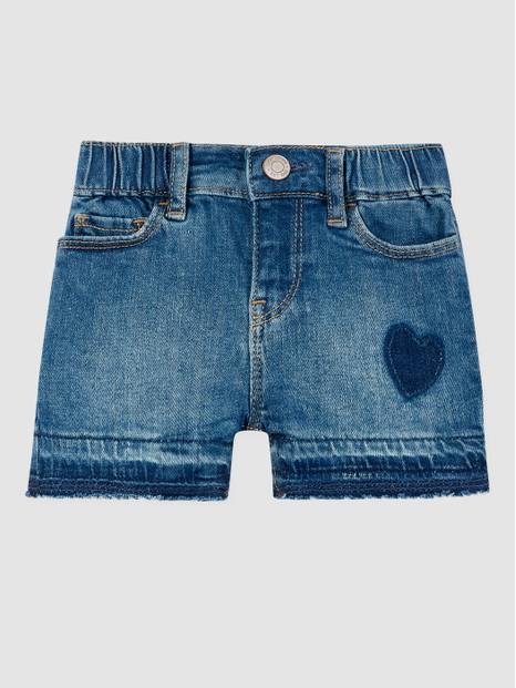 Toddler Elasticized Pull-On Heart Denim Shorts with Stretch 
