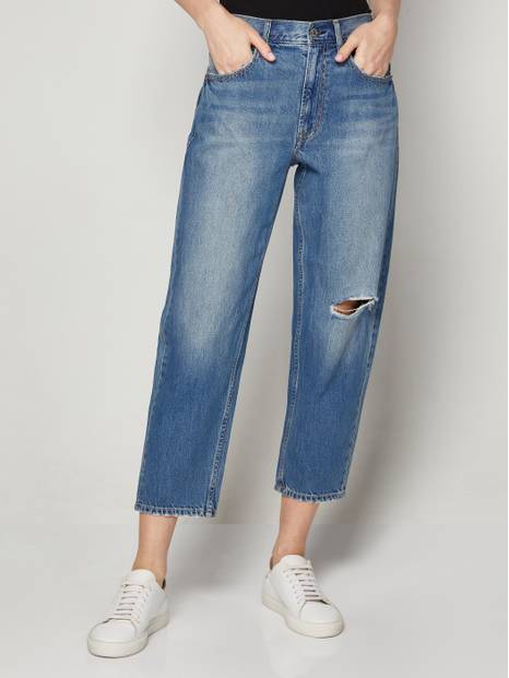 High Rise Pleated Barrel Jeans with Washwell