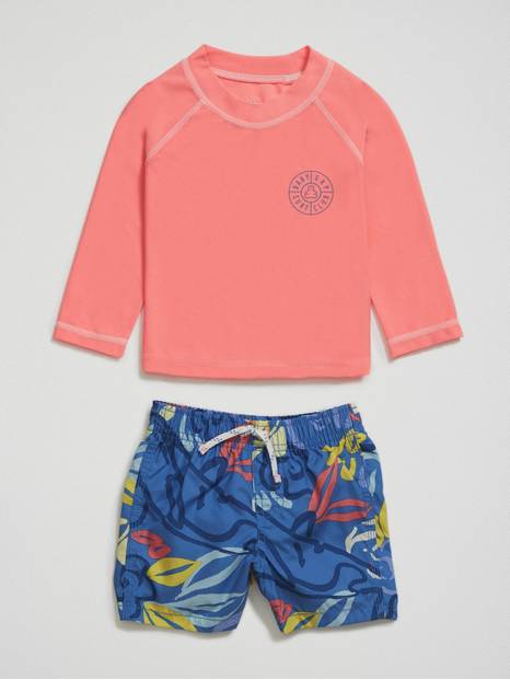 Baby 100% Recycled Swim Rash Guard and Trunks Set