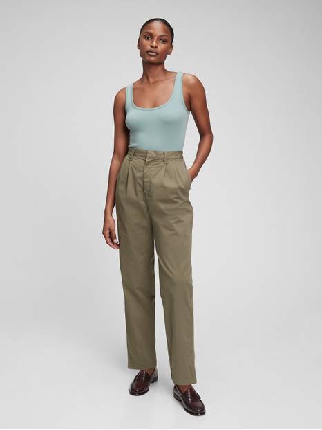 High Rise Pleated Khakis with Washwell