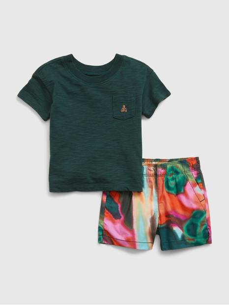 Baby Pocket T-Shirt & Printed Shorts Outfit Set