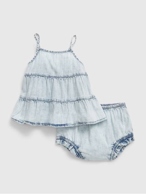 Baby 100% Organic Cotton Tiered Denim Outfit Set with Washwell