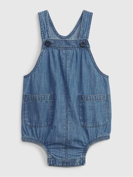 Baby 100% Organic Cotton Denim Bubble Overalls with Washwell