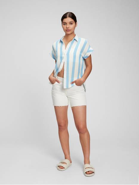 Crinkle Gauze Button-Front Shirt