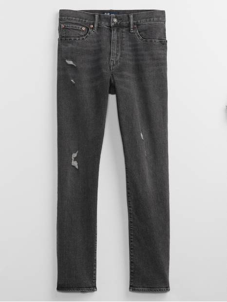 Destructed Straight Taper GapFlex Jeans with Washwell