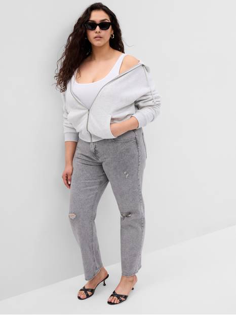 Mid Rise Destructed '90s Loose Jeans with Washwell