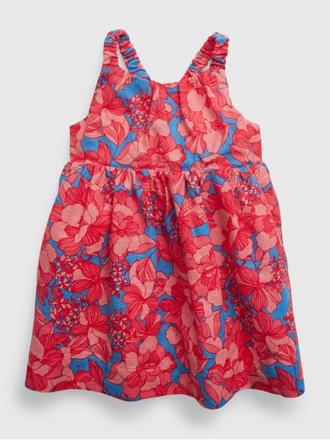 فستان كتان قطني بنقشة الزهور للأطفال الرضع