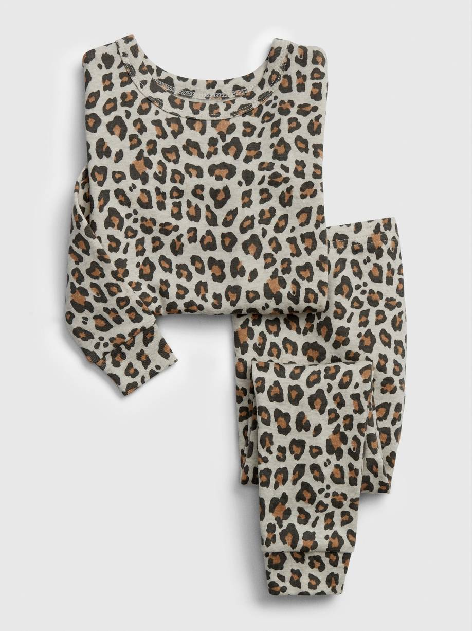 GAP Baby Toddler Girls Size 3 Years 3T Natural Leopard Pajamas Sleep Set 